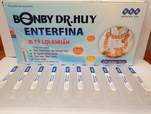Men vi sinh Bonby Dr.Huy Enterfina bổ sung lợi khuẩn cải thiện hệ vi sinh đường ruột hộp 20 ống x 10ml