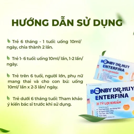 Men vi sinh Bonby Dr.Huy Enterfina bổ sung lợi khuẩn cải thiện hệ vi sinh đường ruột hộp 20 ống x 10ml