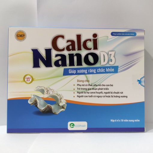 Canxi Calci nano D3 hộp 60 viên giúp chắc răng, xương, phát triển chiều cao cho bé, giảm loãng xương ở người lớn